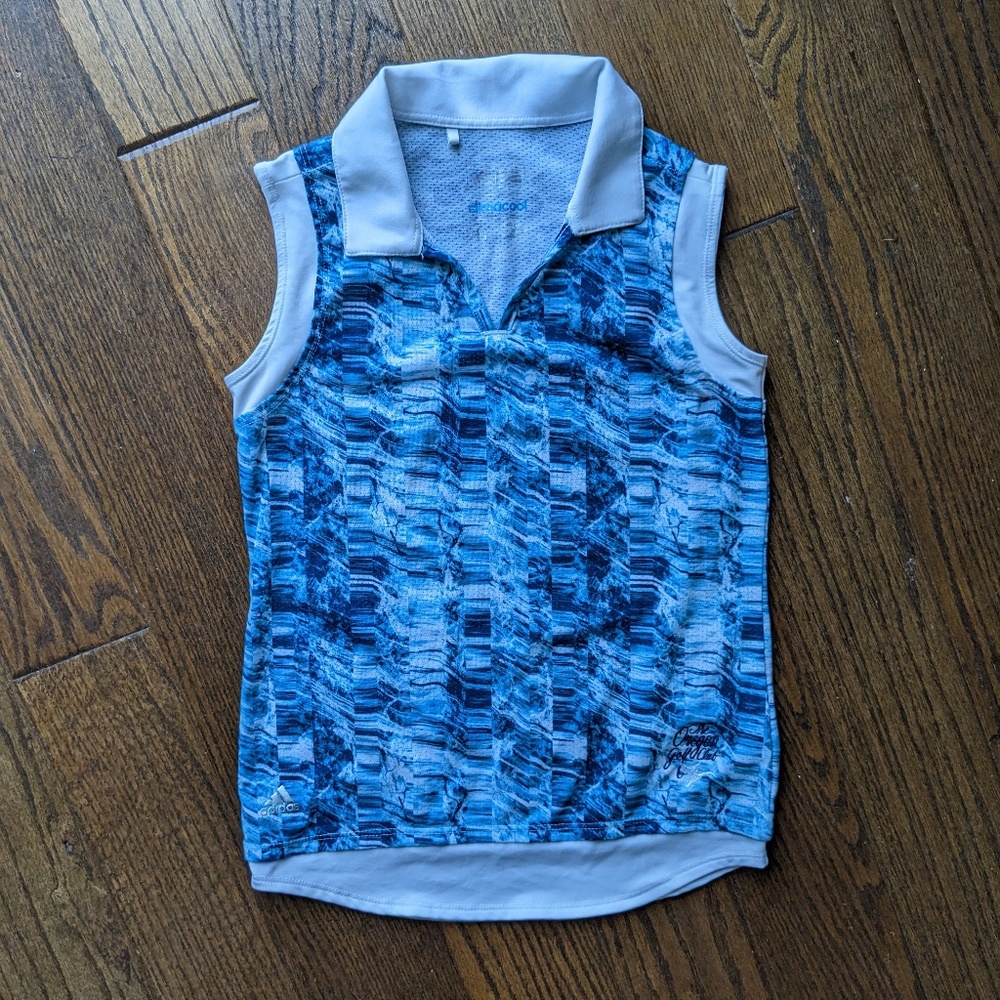 Adidas Girl's Sleeveless Sports Top - Blue and White, Size M